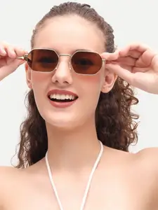 HAMILTANO WINSTON Women Brown Hexagon Sunglasses with UV Protected Lens