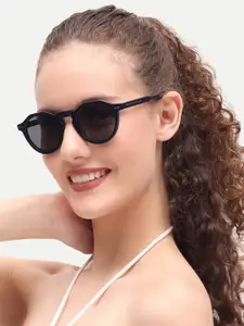 HAMILTANO WINSTON Women Black Full Rim Round Sunglasses with UV Protected Lens