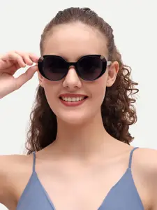 HAMILTANO WINSTON Women Black Oval UV Protected Sunglasses