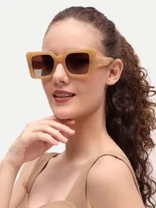 HAMILTANO WINSTON Women Beige Oversized Sunglasses with UV Protected Full Rim Lens