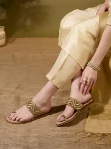 Inc 5 Women Embellished Ethnic One Toe Metallic Slip-On Flats