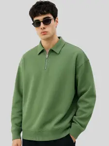 Maniac Men Polo Neck Full Sleeve Cotton Fleece Sweatshirt