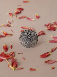 Niska Intricate Textured Oxidised Adjustable Finger Ring