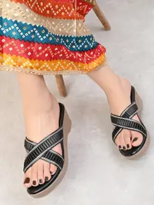 XE Looks Women Party Wedge Heel With Pleated Cross Straps