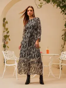 STREET 9 Women Abstract Printed Belted A-Line Maxi Dress