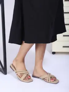 DressBerry Women Slip-On Cross Strap Open Toe Flats