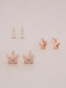 Kushal's Fashion Jewellery 92.5 Sterling Silver Rose Gold Plated Geometric Studs Earrings
