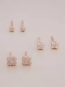 Kushal's Fashion Jewellery 92.5 Sterling Silver Rose Gold Plated Geometric Studs Earrings
