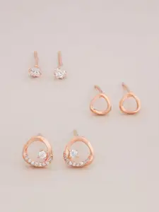 Kushal's Fashion Jewellery 92.5 Sterling Silver Rose Gold Plated Geometric Studs Earrings