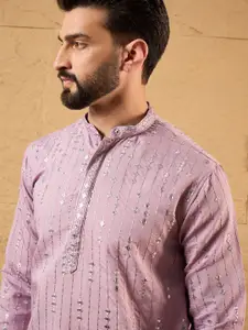 House of Pataudi Embroidered Mandarin Collar Straight Kurta