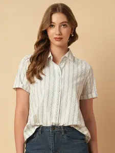 Chemistry Women Vertical Striped Spread Collar Cotton Casual Shirt