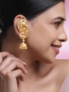 Rubans 22K Gold-Plated Leaf Filigree Oversized Ear-Cuff Jhumka Earrings