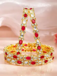 Rubans Set of 4 18K Gold-Plated Ruby Pink & White Kundan Studded Zirconia Bangles