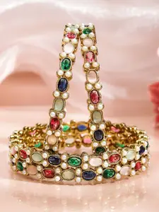 Rubans Set of 4 18K Gold-Plated Multicolour Zirconia & Pearl Beaded Designer Bangles