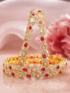 Rubans Set of 4 18K Mehandi Gold-Plated Ruby Pink & White Kundan Studded Designer Bangles
