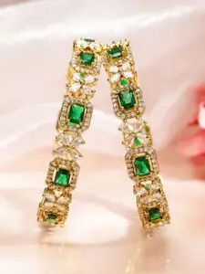 Rubans Set of 2 18K Gold-Plated Emerald Green & White Cubic Zirconia Studded Floral Bangle