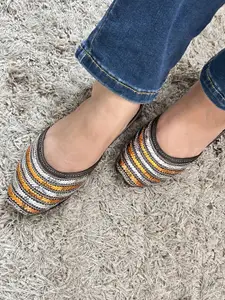 DESI COLOUR Women Striped Mojaris with Ethnic - Embellished