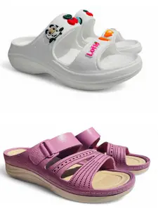 FABBMATE Women Pack of 2 Pair Woven Design Open Toe Flats & Clogs