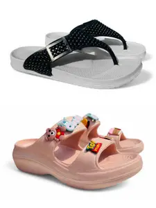 FABBMATE Women Self Design Open Toe Slip On Flip Flops