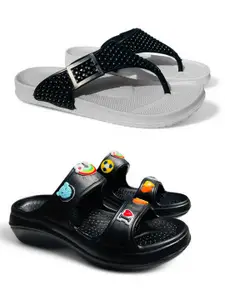 FABBMATE Women T-Strap Flats with Western - Embellished