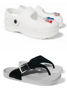 FABBMATE Women Printed Round Toe Slip-On Mules Flats