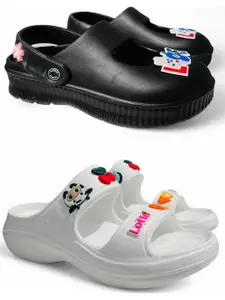 FABBMATE Women Printed Slip-On Round Toe Flats Mules