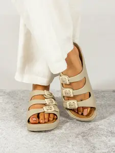 Indifeet Women Comfortable Three Straps Rubber Sliders