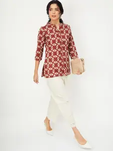 max Abstract Printed Round Neck Three-Quarter Sleeves Kurti