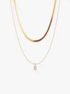AQUASTREET 18K Gold Plated Anti-Tarnish Initial Letter N Zircon Pendant Layered Necklace