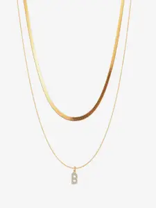 AQUASTREET 18K Gold Plated Anti-Tarnish Initial Letter B Zircon Pendant Layered Necklace