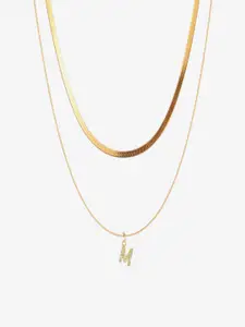 AQUASTREET 18K Gold Plated Anti-Tarnish Initial Letter M Zircon Pendant Layered Necklace