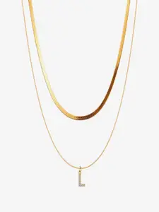 AQUASTREET 18K Gold Plated Anti-Tarnish Initial Letter L Zircon Pendant Layered Necklace