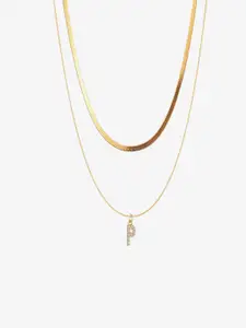 AQUASTREET 18K Gold Plated Anti-Tarnish Initial Letter P Zircon Pendant Layered Necklace
