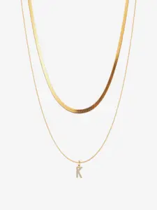 AQUASTREET 18K Gold Plated Anti-Tarnish Initial Letter K Zircon Pendant Layered Necklace