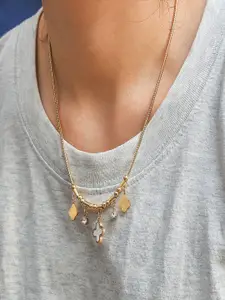 AQUASTREET 18K Gold Plated Anti-Tarnish White Clover and Zircon Drops Charm Necklace