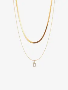 AQUASTREET 18K Gold Plated Anti-Tarnish Initial Letter D Zircon Pendant Layered Necklace