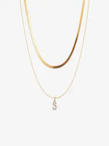AQUASTREET 18K Gold Plated Anti-Tarnish Initial Letter S Zircon Pendant Layered Necklace