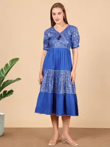 True Shape Women Printed Jacquard Fit & Flare Midi Dress