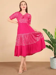 True Shape Women Print Jacquard Fit & Flare Midi Dress