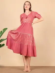 True Shape Women Embroidered Tiered Midi Dress