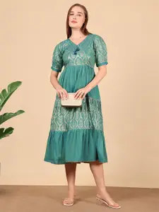 True Shape Women Ethnic Motifs Printed Jacquard Fit & Flare Midi Dress