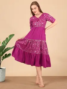 True Shape Women Print Jacquard Fit & Flare Midi Dress