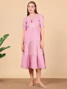 True Shape Women Embroidered Tiered Midi Dress