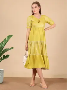 True Shape Women Ethnic Motifs Printed Tiered Fit & Flare Midi Dress