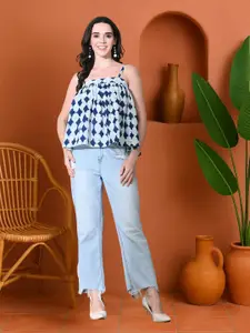 Sangria Women Geometric Printed Cotton A-Line Strappy Top