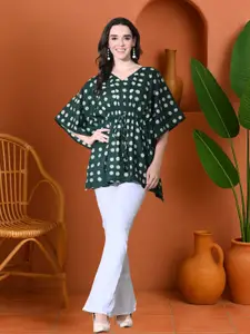 Sangria Women Polka Dot Printed Cotton Kimono Sleeve Kaftan Top