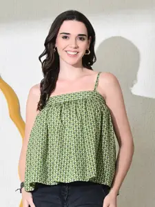 Sangria Women Printed Shoulder Straps Cotton Empire Top