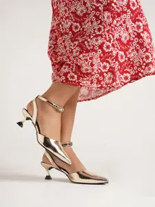 JM Looks Women Kitten Heel Pointed Toe Ankle Buckle Stylish Comfortable Heel