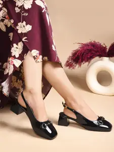 JM Looks Women Chunky Block Heel Slingback Square Toe Mules