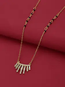 Anouk 18kt Gold Plated CZ and Black Bead Waterfall Pendant Mangalsutra